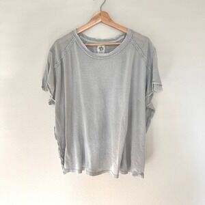 Free People We The Free Grey Waffle Knit Raw Edge Seam Short Sleeve Boxy Top M